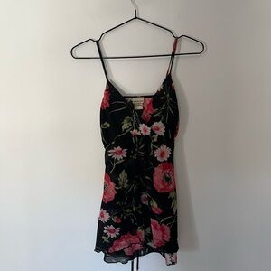 Floral Slip Tank Top in Black and Pink